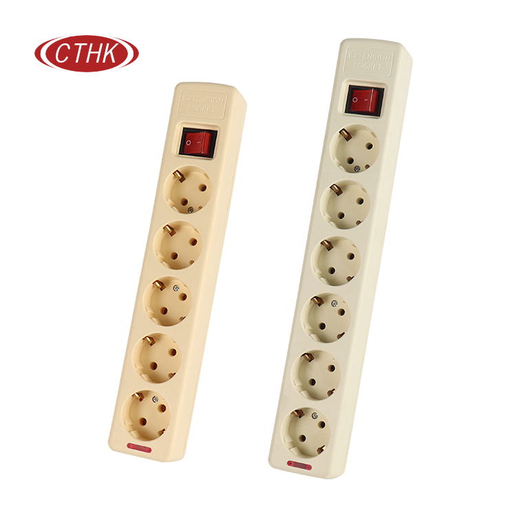 法式延长插座 250v 16a 5组儿童安全圆针电源线